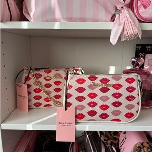 Juicy Couture Sealed With A Kiss Pink and Red Lip Pattern Mini Wristlet